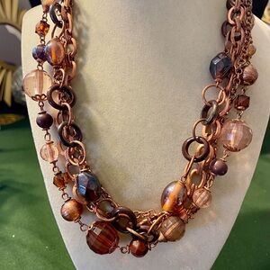 Elegant Multi-Strand Copper Necklace with Beads. 18 inches long with 3 inch ext.